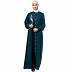 Front open abaya with side embroidery work- Teal